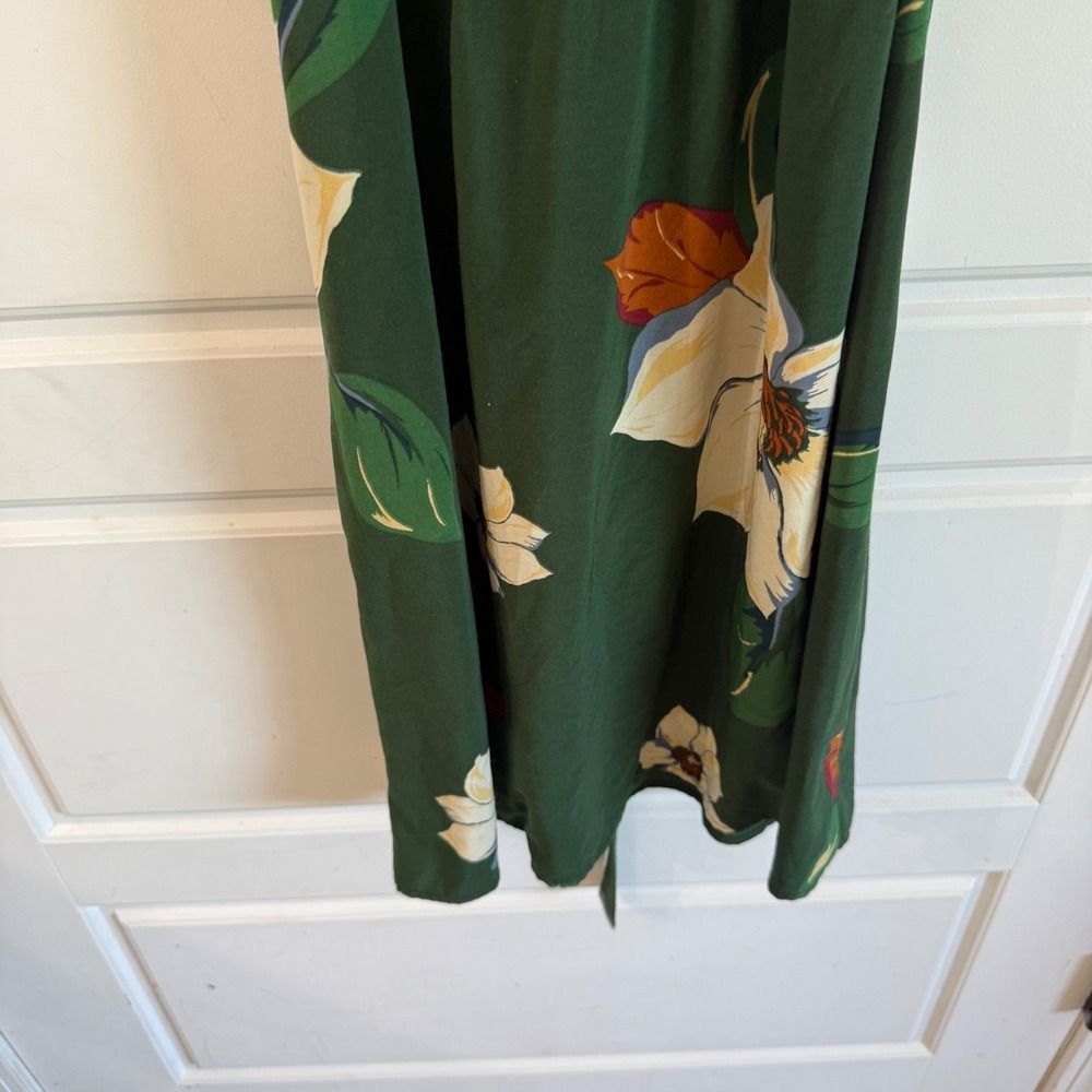 Monteau Forest green Floral Flowy v neck midi women's large dress tie back nwot - Picture 10 of 13